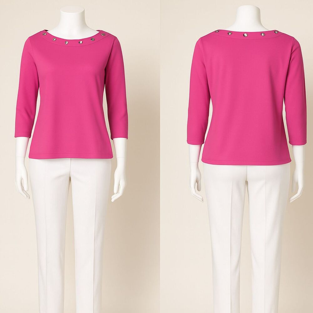 Josephine Chaus Pink 3/4 Sleeve Boat Neck Stretch Top – Size L